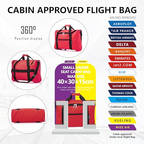 40x30x15 British Airway Air France EasyJet, Virgin Atlantic, KLM Holdall Lightweight Cabin Bag Underseat Onboard Carry On Case Hand Luggage Flight Bag Holdall Duffle