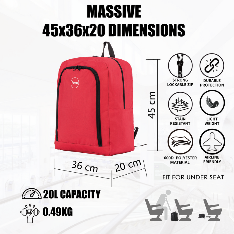 FLYMAX 45x36x20 EasyJet Cabin Bag Underseat Carry on Hand Luggage Flight Backpack/Rucksack Lightweight