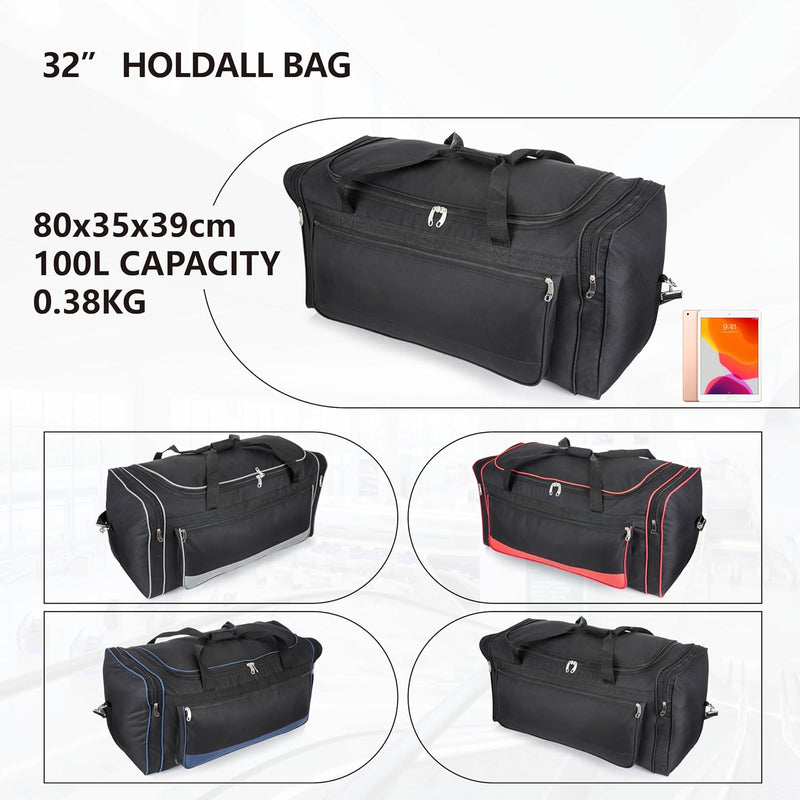 32" Large Holdall Duffle Bag Lightweight Travel Duffel with Strong Zippers & Foldable Luggage Blue 100 Litre