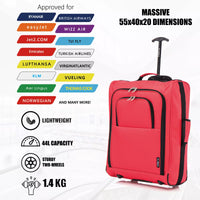 55X40X20 Ryanair Cabin Bag Suitcase Hand Luggage Flight Onboard Case Lightweight